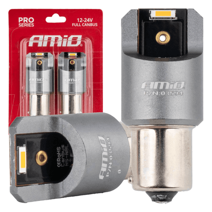 AMiO PY21W BAU15s LED 12V - 24V 2x1860 SMD Oranje Canbus [Knipperlicht - Richtingaanwijzer] (2 stuks) - VCTparts.nl