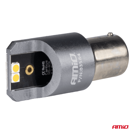 AMiO PY21W BAU15s LED 12V - 24V 4x3030 SMD Oranje Canbus [Knipperlicht - Richtingaanwijzer] (2 stuks) - VCTparts.nl