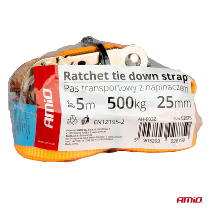 AMiO Ratchet Spanband 500kg 25mm x 5m – Voor Aanhanger en Transport - VCTparts.nl