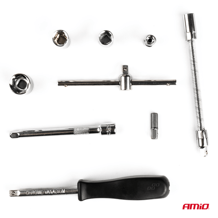 AMiO Ratelsleutel en Dopsleutel Reparatie Gereedschapset (46 Stuks) in Hoogwaardig CR - V Staal in Koffer Rood - VCTparts.nl