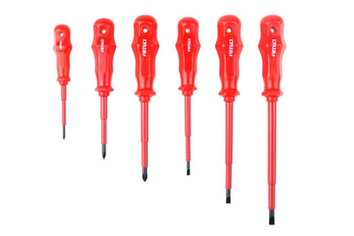 AMiO Schroevendraaier Set CR-V Staal 6 Stuks Magnetische Kop - Rood