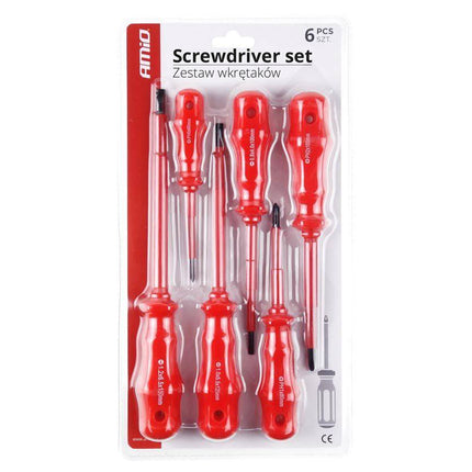 AMiO Schroevendraaier Set CR - V Staal 6 Stuks Magnetische Kop - Rood - VCTparts.nl
