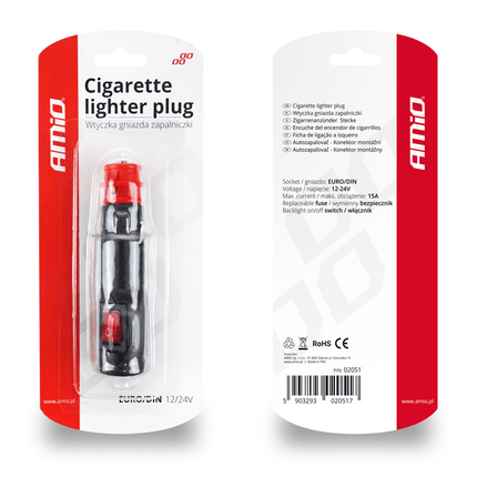 AMiO Sigarettenaanstekerplug Autostekker met Schakelaar 12/24V EURO/DIN Universeel - VCTparts.nl