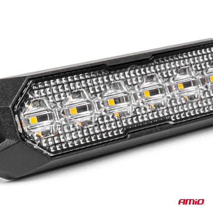 AMiO Stroboscoop Zwaailicht Slanke Amber Grill Mount Flitslicht 6x3W LED R65 R10 12/24V IP6K9K Oranje - VCTparts.nl