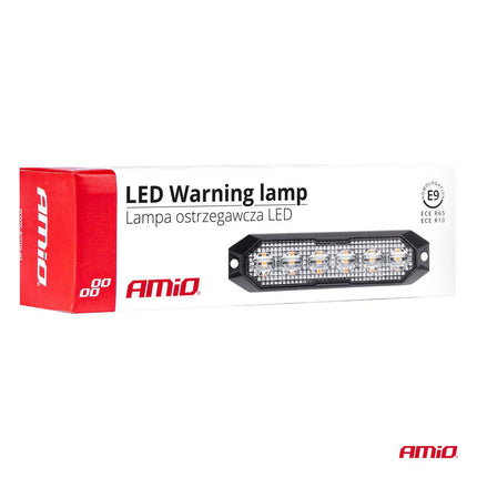 AMiO Stroboscoop Zwaailicht Slanke Amber Grill Mount Flitslicht 6x3W LED R65 R10 12/24V IP6K9K Oranje - VCTparts.nl