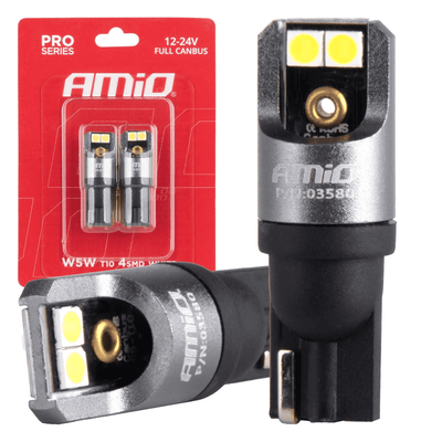 AMIO T10 W5W LED 12V -24V 4x3030 SMD CANBUS WHITE [ÉCLAIRAGE INTÉRIEUR - Feux de jour] (2 pièces)
