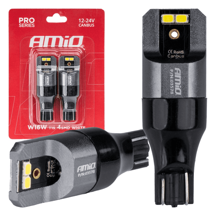 AMiO T15 W16W LED 12V - 24V 4x2016 SMD Wit Canbus [Koplamp - Dagrijverlichting] (2 stuks) - VCTparts.nl
