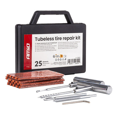 AMiO Tubeless Bandenreparatie Set 25-Delig voor Auto Quad Motor en Offroad - Effectief Afdichten van Lekke Banden Quick-Fix
