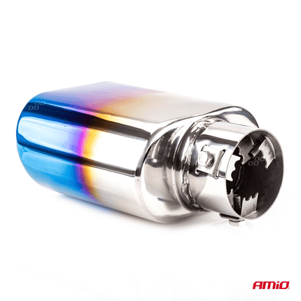 AMiO Universele Uitlaat Demper Tip RVS Koppelstuk (122 x 68 mm) Chrome Blauw - VCTparts.nl