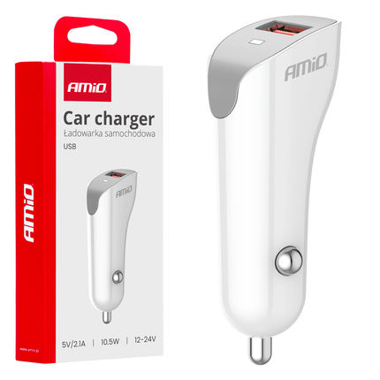 AMiO USB - A Autolader Telefoon 2.1A 12/24V Wit - VCTparts.nl