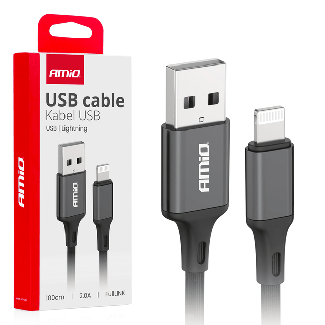 AMiO USB - A naar Lightning Kabel 2A 100cm FullLINK - Hoogwaardige Snellader Oplaadkabel Snoer - VCTparts.nl