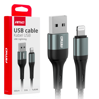 AMIO USB -A à Lightning Cable 3A 100cm Fulllink - Cordon de câble de chargement de chargeur rapide de haute qualité