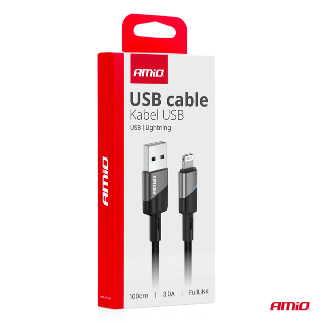 AMiO USB - A naar Lightning Kabel 3A 100cm FullLINK Premium - Hoogwaardige Snellader Oplaadkabel Snoer - VCTparts.nl