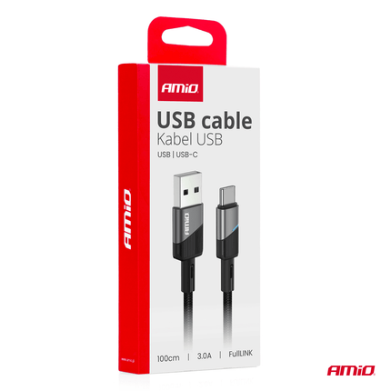 AMiO USB - A naar USB - C Kabel 3A 100cm FullLINK Premium - Hoogwaardige Snellader Oplaadkabel Snoer - VCTparts.nl