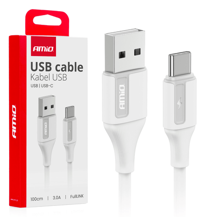 AMiO USB - A naar USB - C Kabel 3A 100cm FullLINK Wit - Hoogwaardige Snellader Oplaadkabel Snoer - VCTparts.nl