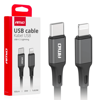 Amio USB -C à Lightning Cable 20W 100cm FullLink - Cordon de câble de chargement de chargeur rapide de haute qualité