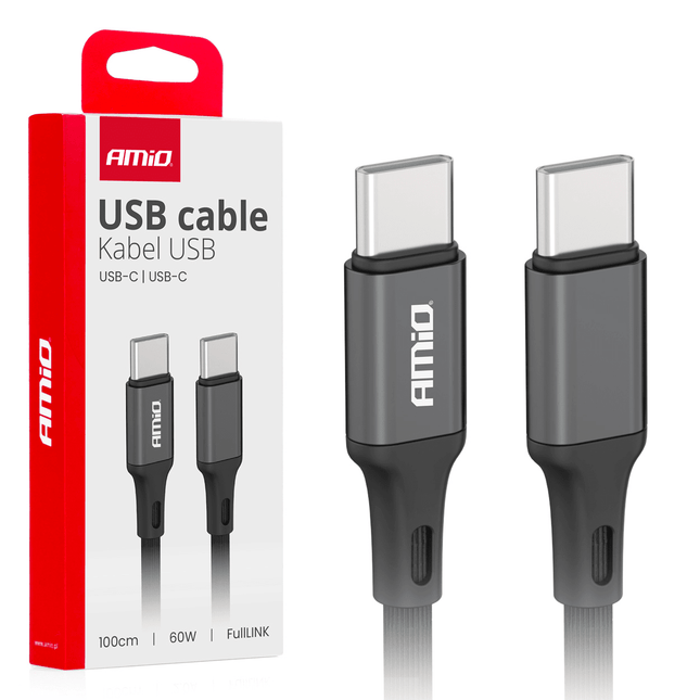 AMiO USB - C naar USB - C Kabel 60W 100cm FullLINK - Hoogwaardige Snellader Oplaadkabel Snoer - VCTparts.nl