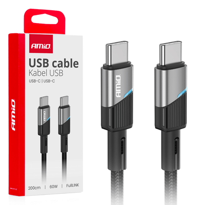 Amio USB-C-C à USB-C Cable 60W 200cm FullLink Premium High-qualité Fast Charger Candon Corde