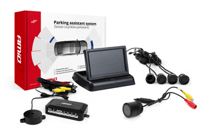 Amio Système de stationnement entièrement parking LED avec 4 capteurs Écran de la caméra et bip construit -in noir
