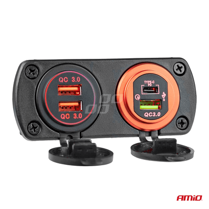 AMiO Waterdichte Telefoon Lader Autostekker Inbouwdoos USB - A en USB - C 12V 24V Universeel - VCTparts.nl