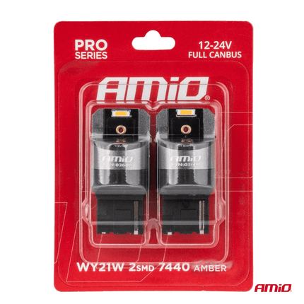 AMiO WY21W LED 12V - 24V 2x1860 SMD Oranje Canbus [Knipperlicht - Richtingaanwijzer] (2 stuks) - VCTparts.nl