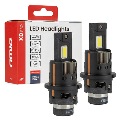 AMiO XD PRO D2S D2R LED Koplampen Full Canbus 6500K Wit Licht - 12296LM 110W Xenon Vervanging Plug en Play Upgrade