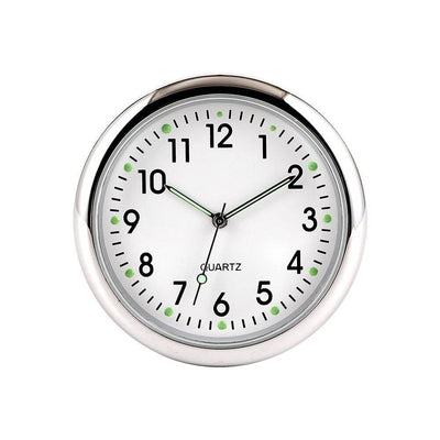 Analoge mini tableau de bord horloge de voiture auto-adhésive - Chrome blanc