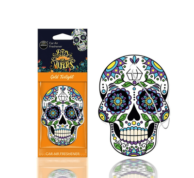 Aroma Car Aroma Dia de los Muertos Air Air Frisher Sturdy Schedel - Gold Tattoo