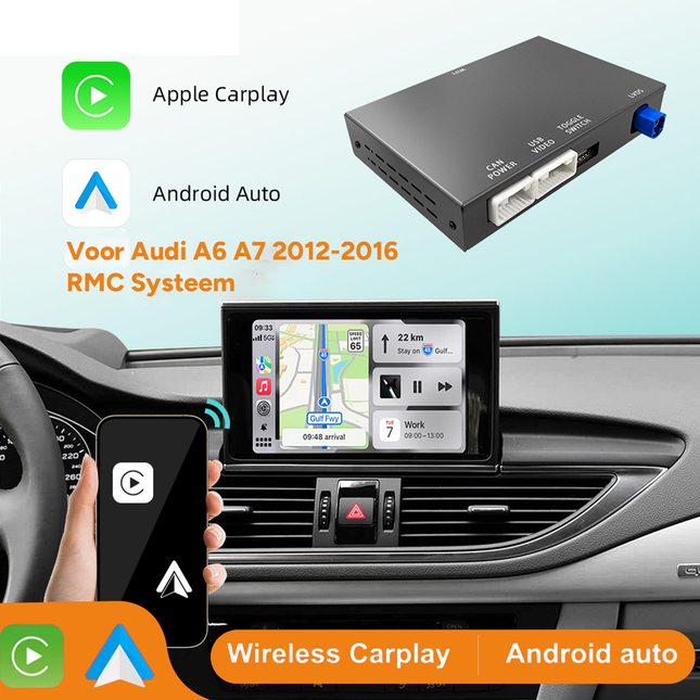 Draadloze CarPlay Android Auto Interface Retrofit Kit voor Audi RMC Systeem – Geschikt voor A6 C7, A7 2012–2016
