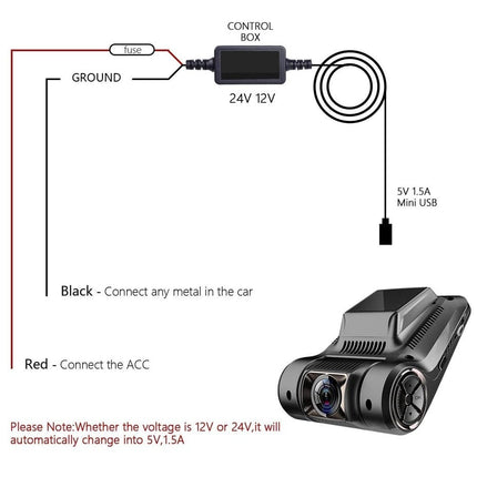 VCTparts Auto Dashcam Continue Voeding Hardwire Kabel Voeding Micro USB [3.2M 12v/24v] NORGOS 3