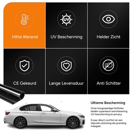 Auto Raamfolie HR++ Tint Vinyl Zwart 50x300cm (60%) Zwarte Tintfolie voor Zonwerende Auto folie - Verduisterend - VCTparts.nl