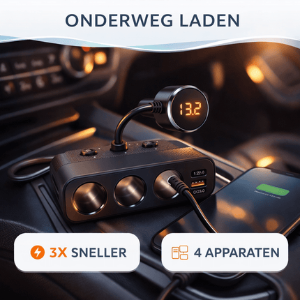 VCTparts Autolader met Sigarettenaansteker Splitter Snellader 127W Zwart [3 x 12V 3 x USB - A USB - C QC3.0 USB - A] NORGOS 8