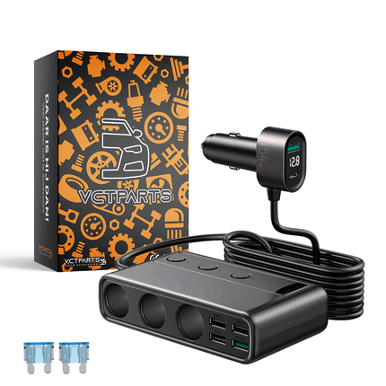 Autolader met Sigarettenaansteker Splitter Snellader 154W Zwart [3 x 12V 4 x USB - A USB - C QC3.0 USB - A] - VCTparts.nl