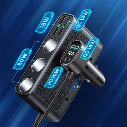 Autolader met Sigarettenaansteker Splitter Snellader 154W Zwart [3 x 12V 4 x USB - A USB - C QC3.0 USB - A] - VCTparts.nl