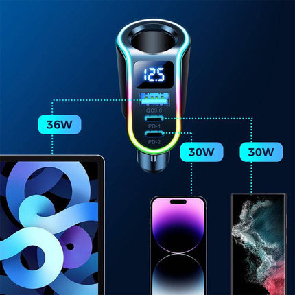 Autolader Snellader 4 in 1 USB - A & USB - C - 150W Zwart [5x Fast Car Charger] - VCTparts.nl