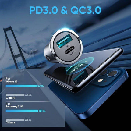 VCTparts Autolader Snellader USB en USB - C Telefoonlader Q3 Quick Charge Oplader NORGOS 5