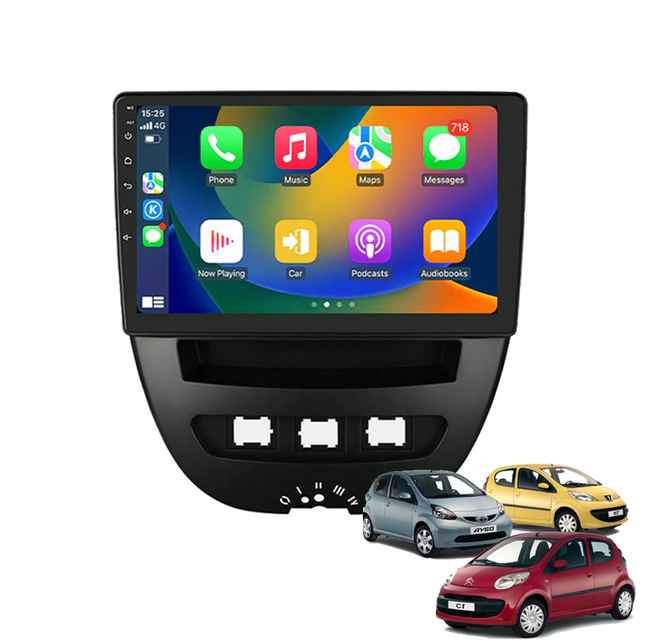 CarPlay & Android Auto Scherm voor Citroën C1, Toyota Aygo, Peugeot 107 (2005-2014) – Draadloos Multimedia Touchscreen, GPS Navigatie – Inbouwen / Inbouwservice / Installatie