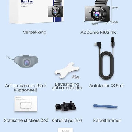 AZDome Dashcam M63 Lite True 4K Wifi Auto Video Recorder Zwart - VCTparts.nl