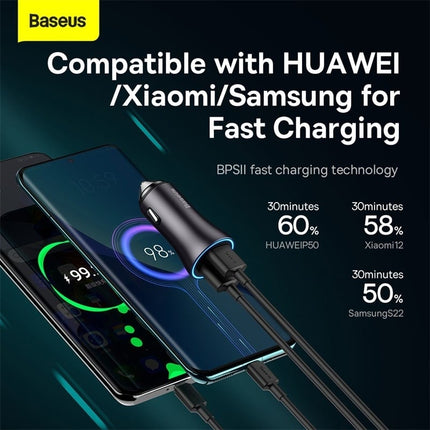 Baseus Autolader Oplader USB - C & USB 3x Snellader - Grey 65W [Triple Fast Car Charger] - VCTparts.nl