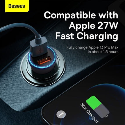 Baseus Autolader Oplader USB - C & USB 3x Snellader - Grey 65W [Triple Fast Car Charger] - VCTparts.nl
