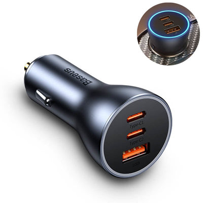 Chargeur de voiture BaseUS USB -C & USB 3X SNELLUMER - GREN 65W [Triple Fast Car Charger]