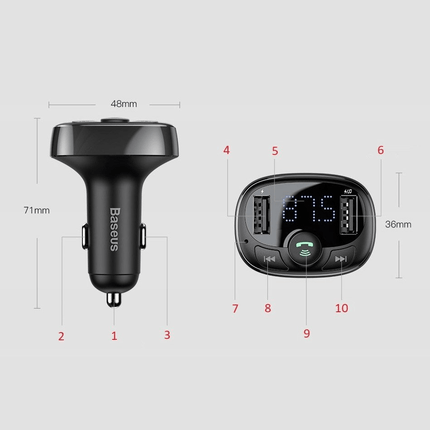 Baseus Bluetooth Muziek FM Transmitter en Dubbele USB Poort S - 09A Autolader Zwart - VCTparts.nl