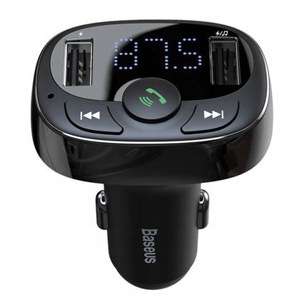 Baseus Bluetooth Muziek FM Transmitter en Dubbele USB Poort S - 09A Autolader Zwart - VCTparts.nl