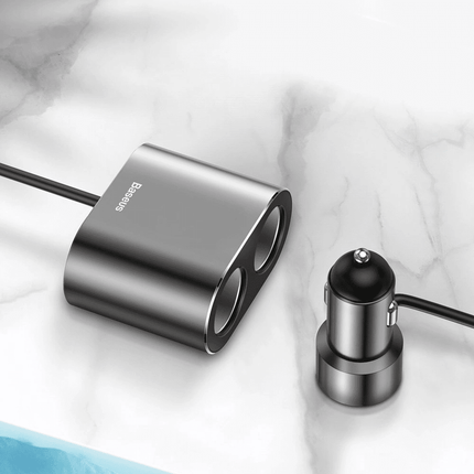 Baseus CRDYQ - 01 Splitter met 2x 80W Sigarettenaansteker Aansluitingen en 2x USB - A 3.1A poorten Zwart - VCTparts.nl