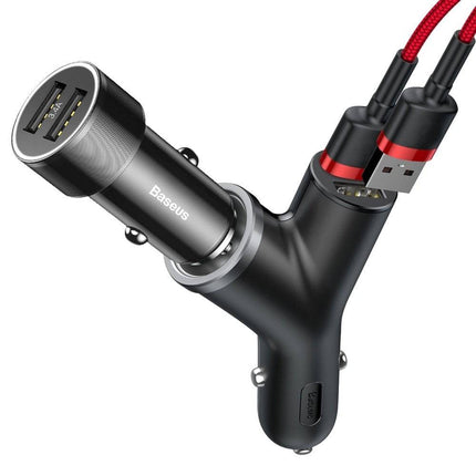 Baseus Y Type Autolader 2x USB 1x Sigarettenaansteker Splitter Zwart - VCTparts.nl