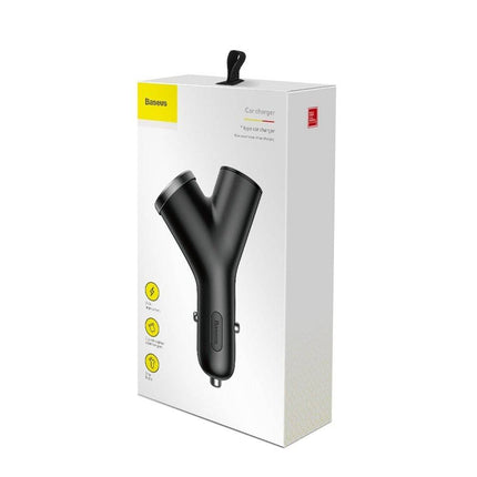 Baseus Y Type Autolader 2x USB 1x Sigarettenaansteker Splitter Zwart - VCTparts.nl