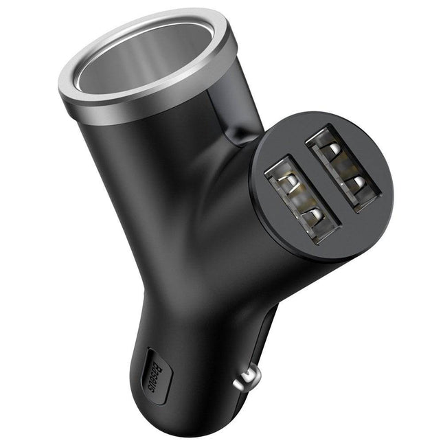 Baseus Y Type Autolader 2x USB 1x Sigarettenaansteker Splitter Zwart - VCTparts.nl