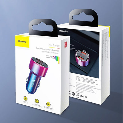 Baseus Dubbele USB + USB - C Autolader 4.0+ / QC3.0 45W Snellader Zwart - VCTparts.nl