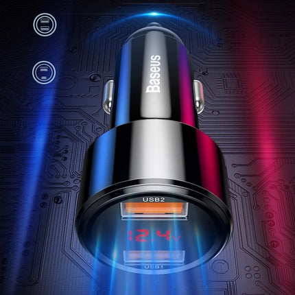 Baseus Dubbele USB + USB - C Autolader 4.0+ / QC3.0 45W Snellader Zwart - VCTparts.nl