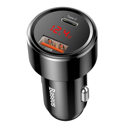 Baseous Double USB + USB-C Car Charger 4.0+ / QC3.0 45W Chargeur rapide noir